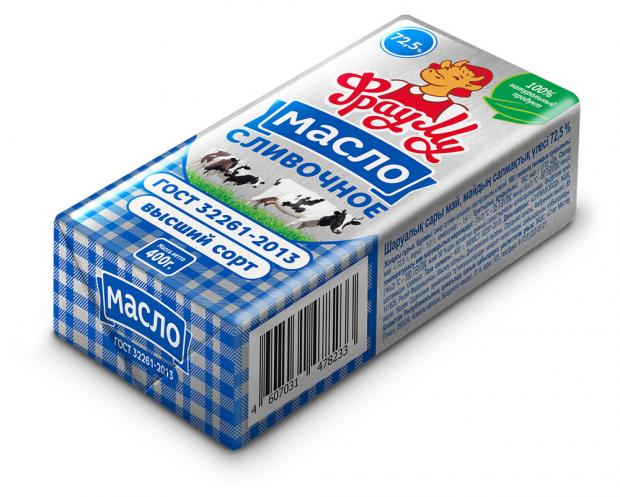 

Масло сливочное «Фрау Му» Крестьянское 72,5%, 400 г