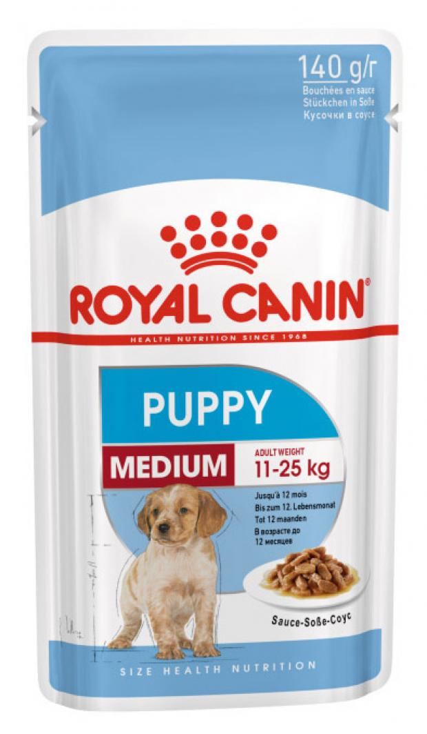

Корм для щенков средних пород Royal Canin Medium Puppy Sause-Sobe кусочки в соусе, 140 г