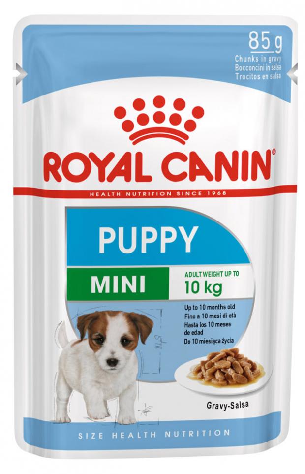 фото Корм для щенков мелких пород royal canin mini puppy gravy-salsa кусочки в соусе сальса, 85 г