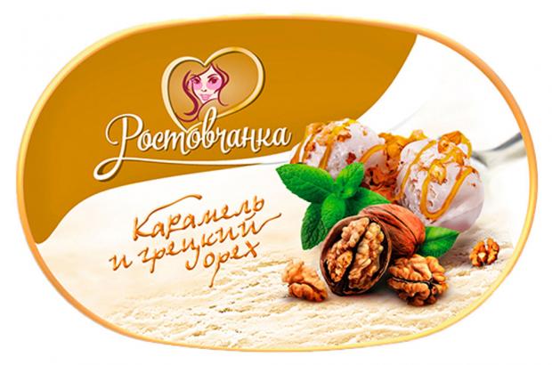 

Мороженое пломбир «Ростовчанка» ванильный с карамелью и грецким орехом в лотке, 450 г