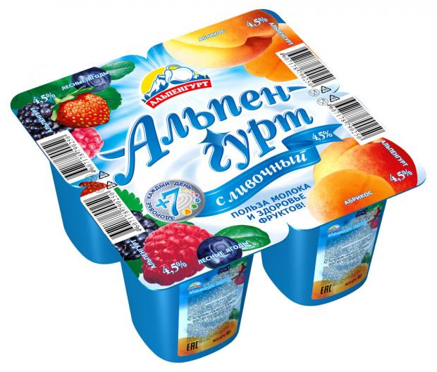 

Йогурт «Альпенгурт» Лесные ягоды и абрикос 4,5%, 100 г