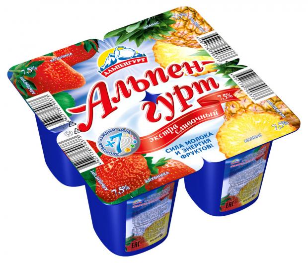 

Йогурт «Альпенгурт» Клубника и ананас 7,5%, 100 г