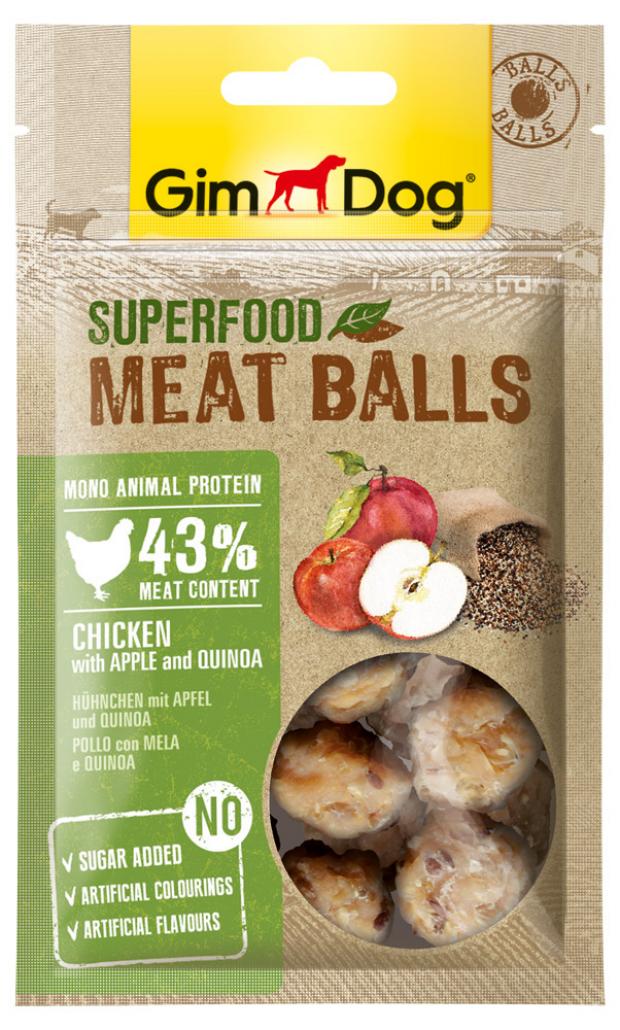 

Лакомство для собак GimDog Meat Balls мясные шарики курица с яблоком и киноа, 70 г