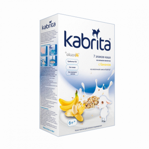 Kаша на козьем молоке Kabrita 7 злаков с бананом с 6 мес 180 г 349₽