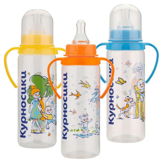 Бутылочка Курносики полипропиленовая с ручками с силиконовой соской 250 мл 150₽