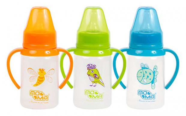 Бутылочка Пома с ручками с силиконовой соской со средним потоком с 4 мес 140 мл 120₽