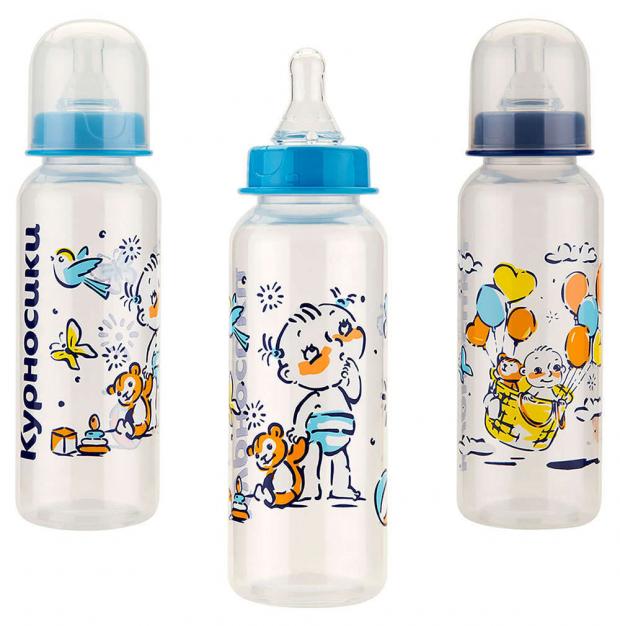 Бутылочка Курносики полипропиленовая с силиконовой соской 250 мл 130₽