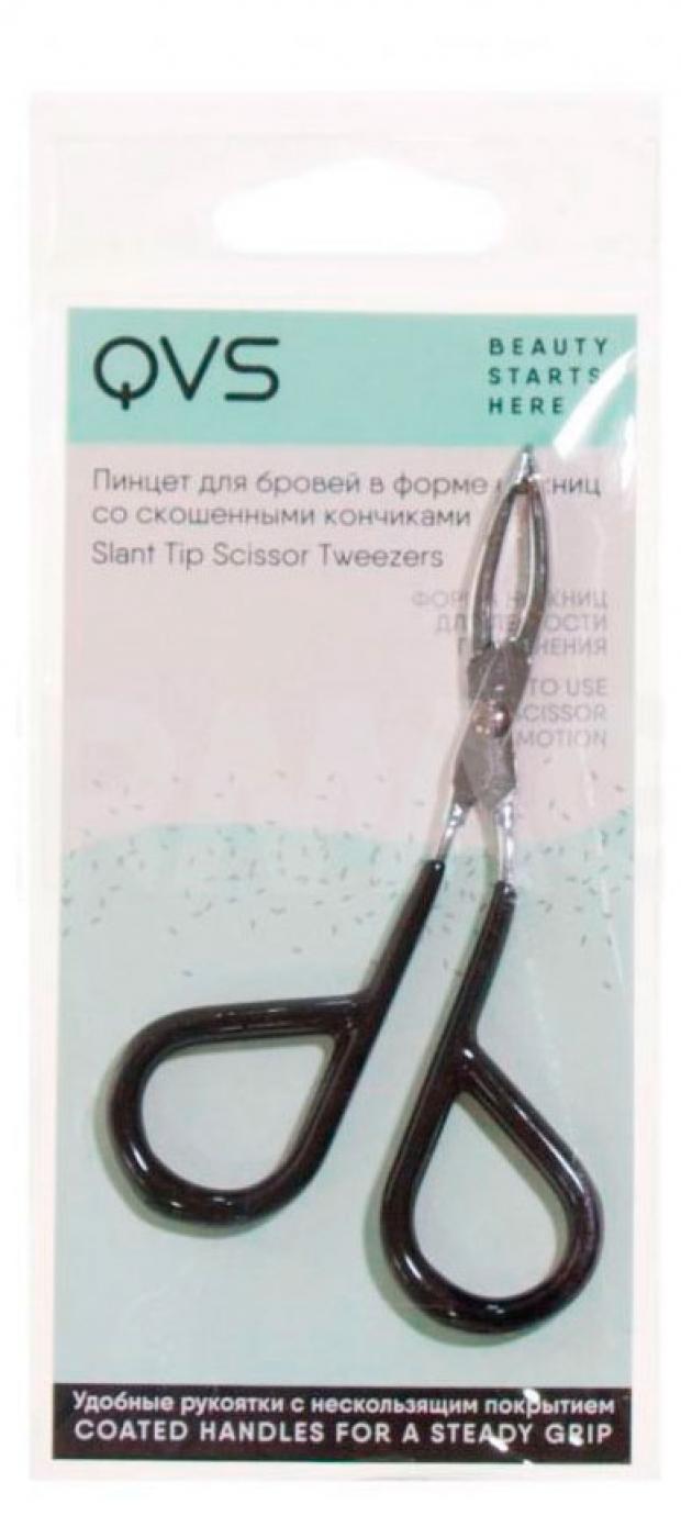 

Пинцет для бровей QVS со скошенными кончиками, 1 шт