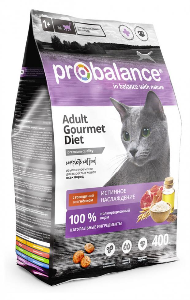 

Сухой корм для кошек Probalance Gourmet Diet говядина и ягнененок, 400 г