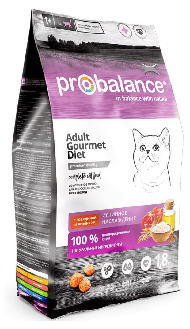 

Сухой корм для кошек Probalance Gourmet Diet говядина и ягнененок, 1,8 кг