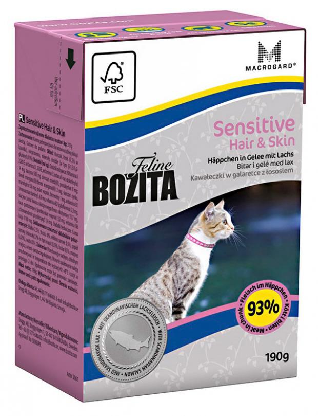 Корм для кошек BOZITA Sensitive кусочки с лососем, 190 г