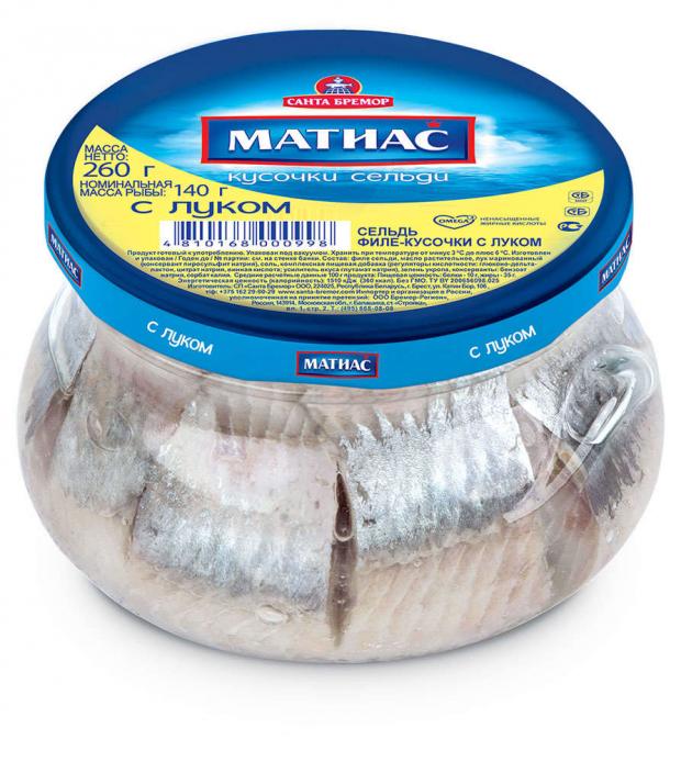 Сельдь с луком «Матиас» филе-кусочки, 260 г