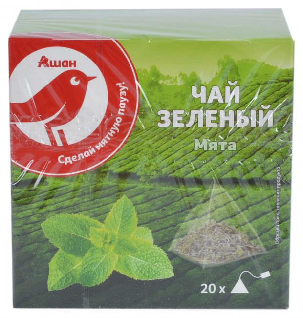 

Чай зеленый Auchan Красная Птица с мятой в пакетиках, 20х2 г