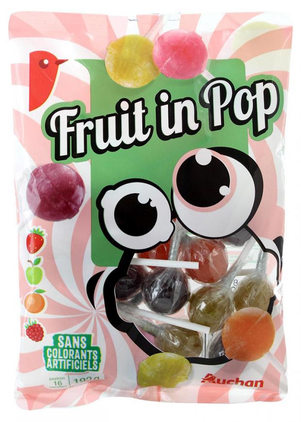 

Леденцы Auchan Fruit in Pop фруктовое ассорти, 192 г