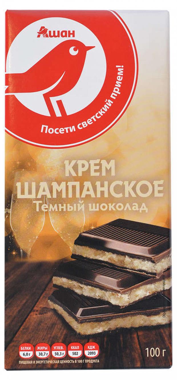 Шоколад АШАН темный с кремом шампанское 100 г 68₽