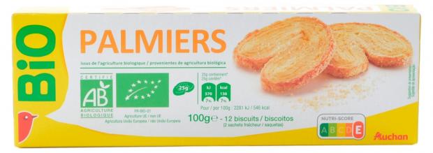 Печенье АШАН Palmiers слоёное БИО, 100 г