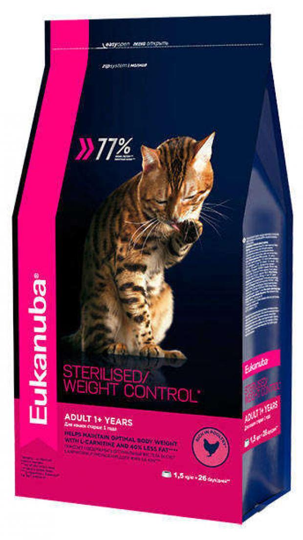 

Сухой корм для стерилизованных кошек Eukanuba Sterilised Weight control, 1,5 кг