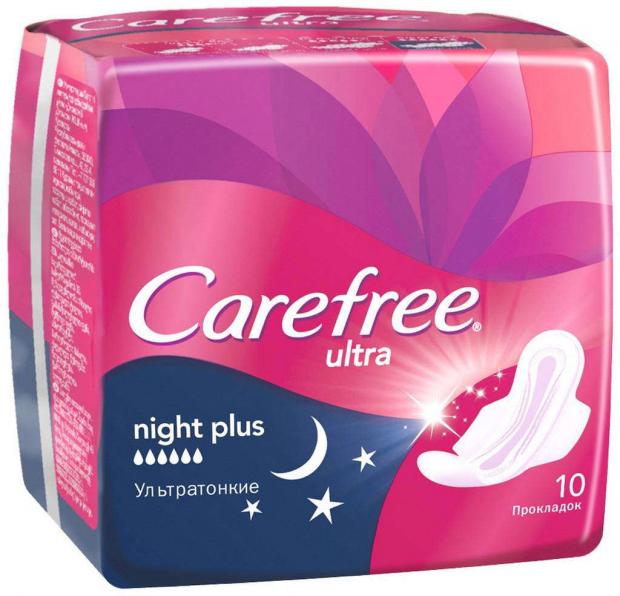 

Прокладки гигиенические ультратонкие Carefree Ultra Night Plus, 10 шт