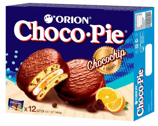 Пирожное LOTTE Choco Pie c апельсиновым джемом и шоколадной крошкой, 360 г