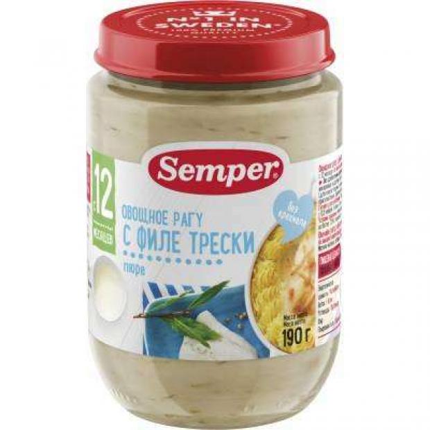 

Пюре овощное Semper рагу с филе трески с 12 мес, 190 г