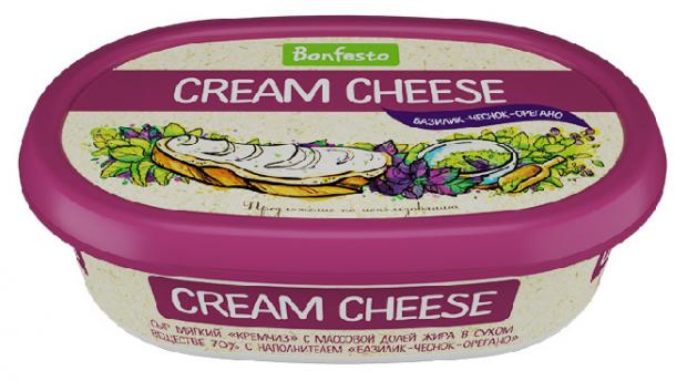 

Сыр мягкий Bonfesto Cream Cheese базилик чеснок орегано 70%, 170 г
