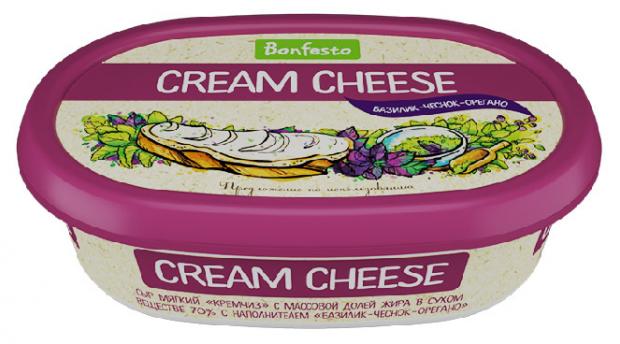 Сыр мягкий Bonfesto Cream Cheese базилик чеснок орегано 70%, 170 г