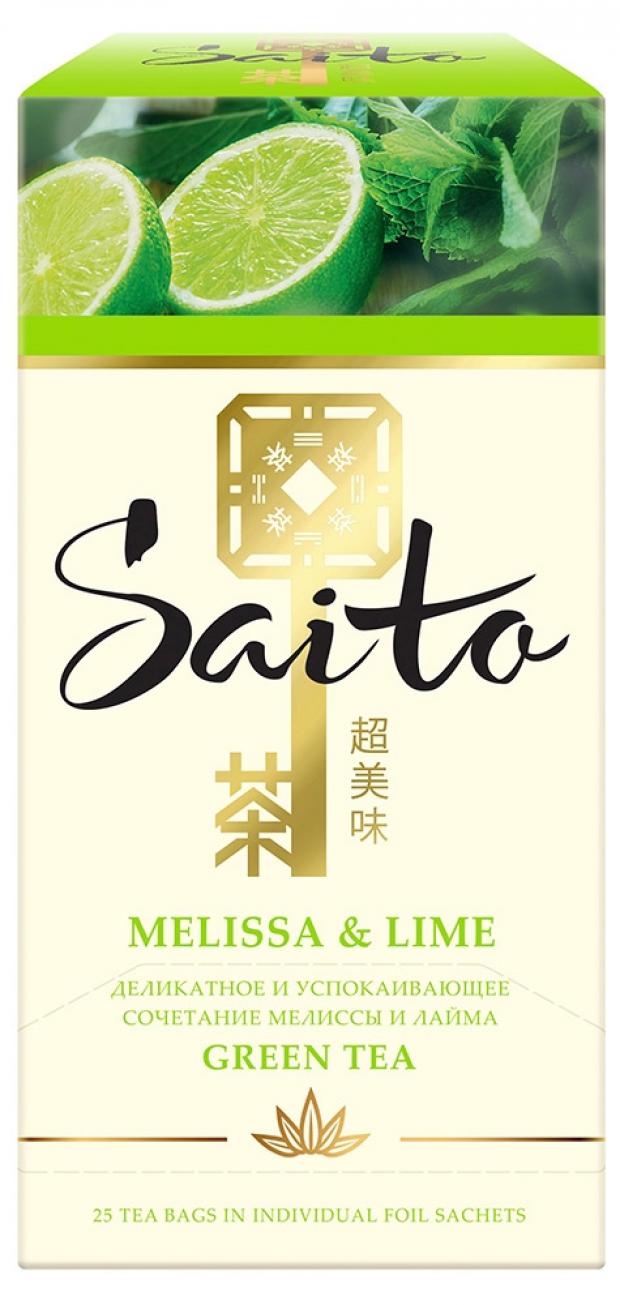 

Чай зеленый Saito Melissa&Lime с лаймом и мелиссой в пакетиках, 25х0,8 г