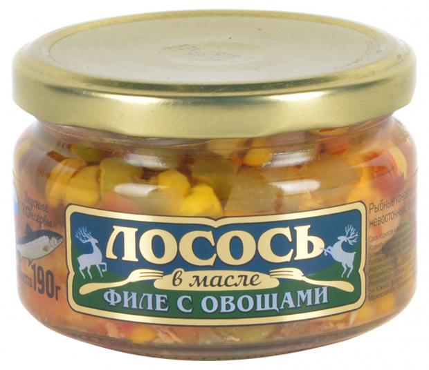 

Филе лосося «Вкусные Консервы» кусочки с овощами в масле, 190 г