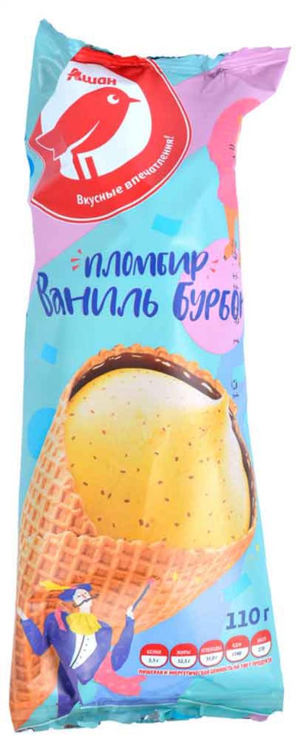 Мороженое АШАН пломбир ванильный в сахарном рожке 110 г 49₽