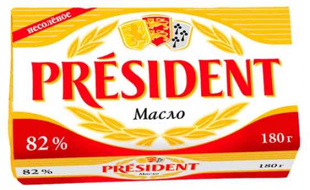 Масло сливочное President несоленое 82 180 г 163₽
