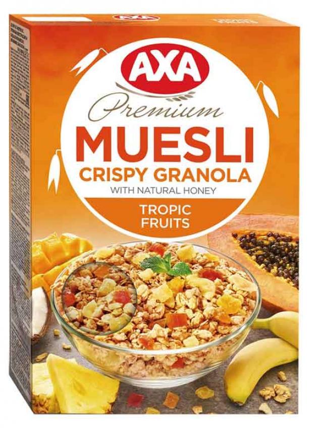 

Мюсли AXA в меду с тропическими фруктами, 270 г