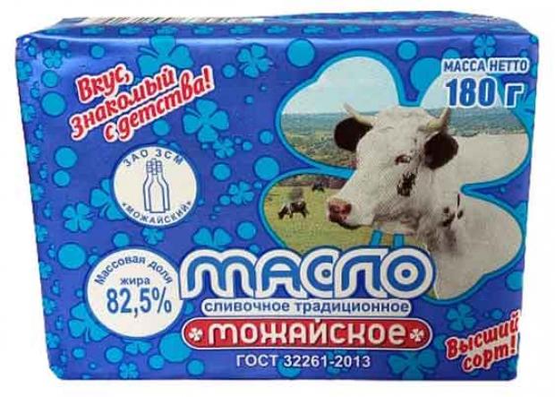 Масло сладко-сливочное Можайское молоко коровье несоленое брикет 825 180 г 99₽