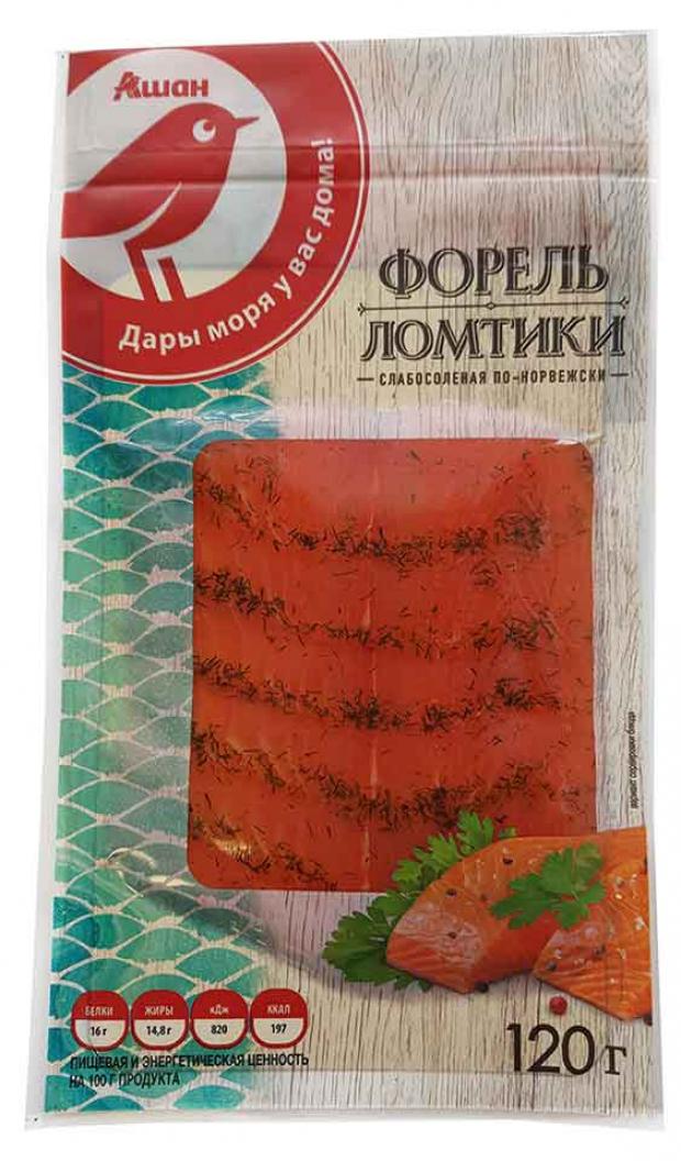 

Форель слабосоленая АШАН нарезка, 150 г - по-норвежски 120г