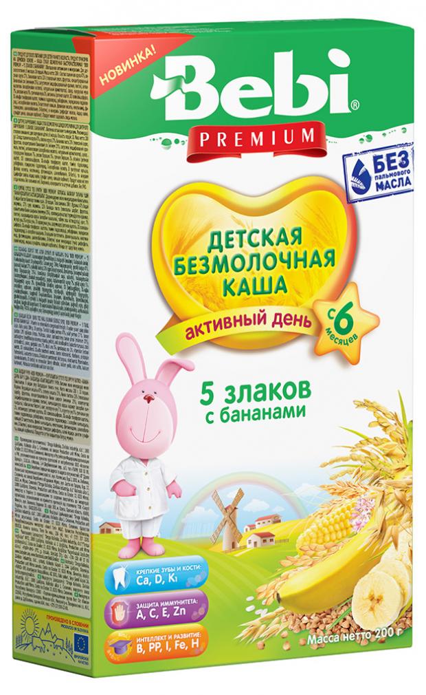 

Каша Bebi Premium 5 злаков Безмолочная с бананом с 6 мес, 200 г