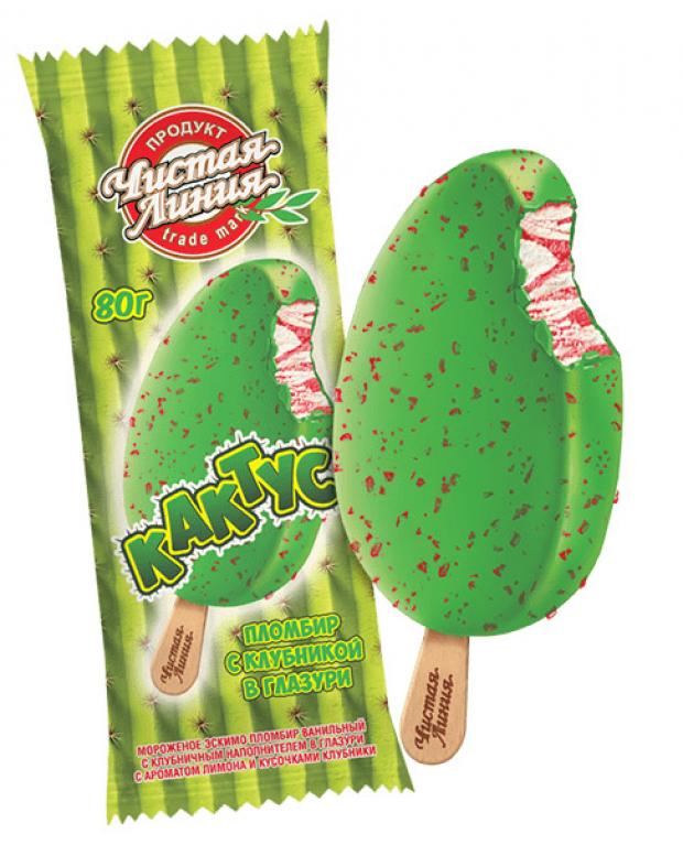 Мороженое Чистая Линия эскимо с клубникой в глазури 80 г 121₽