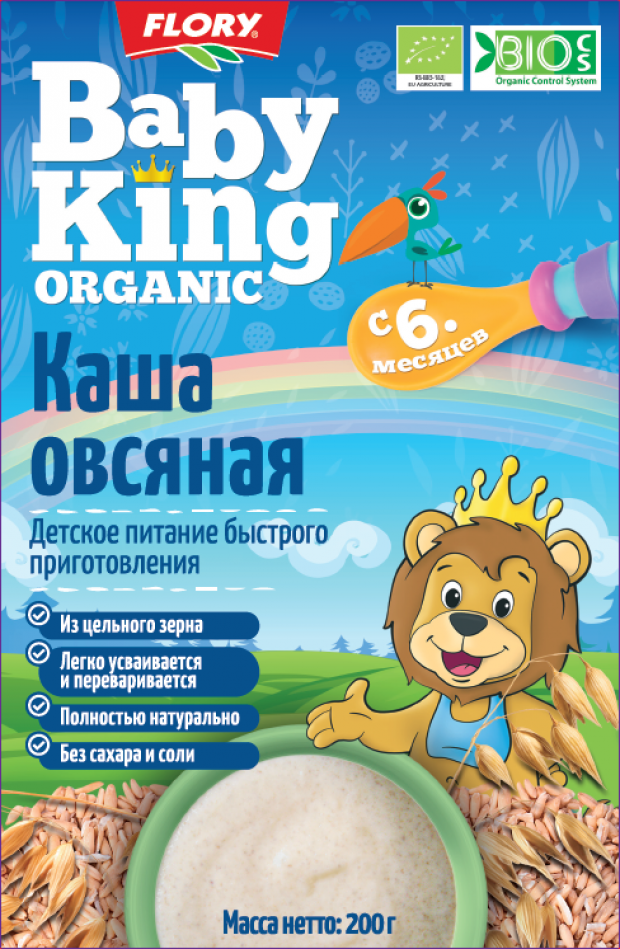 

Каша овсяная безмолочная Flory Baby King Organic c 6 мес, 200 г