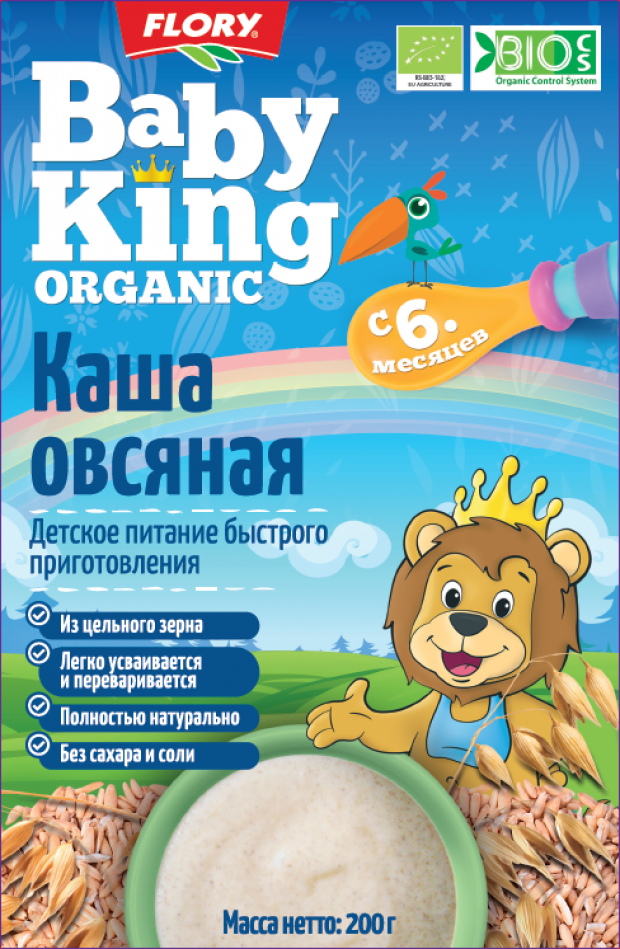 Каша овсяная безмолочная Flory Baby King Organic c 6 мес, 200 г