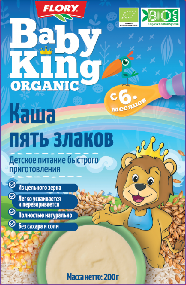 

Каша безмолочная Flory Baby King Organic 5 злаков c 6 мес, 200 г