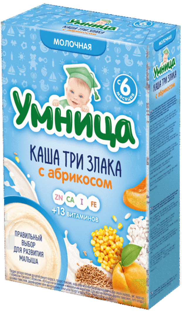 

Каша молочная «Умница» 3 злака с абрикосом с 6 мес, 200 г