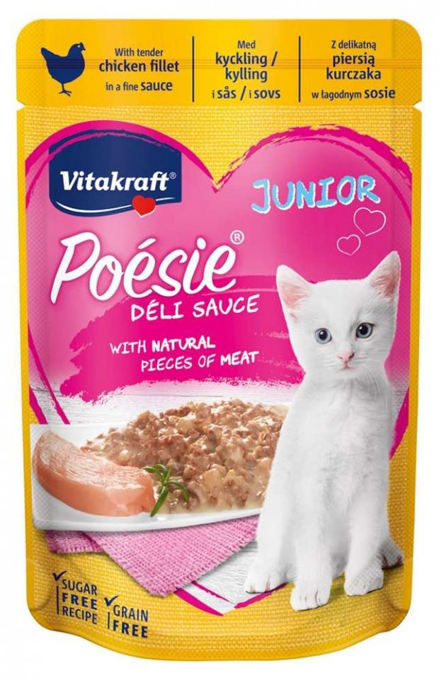 

Корм для котят до 1 года Vitakraft Poesie Junior курица в соусе, 85 г