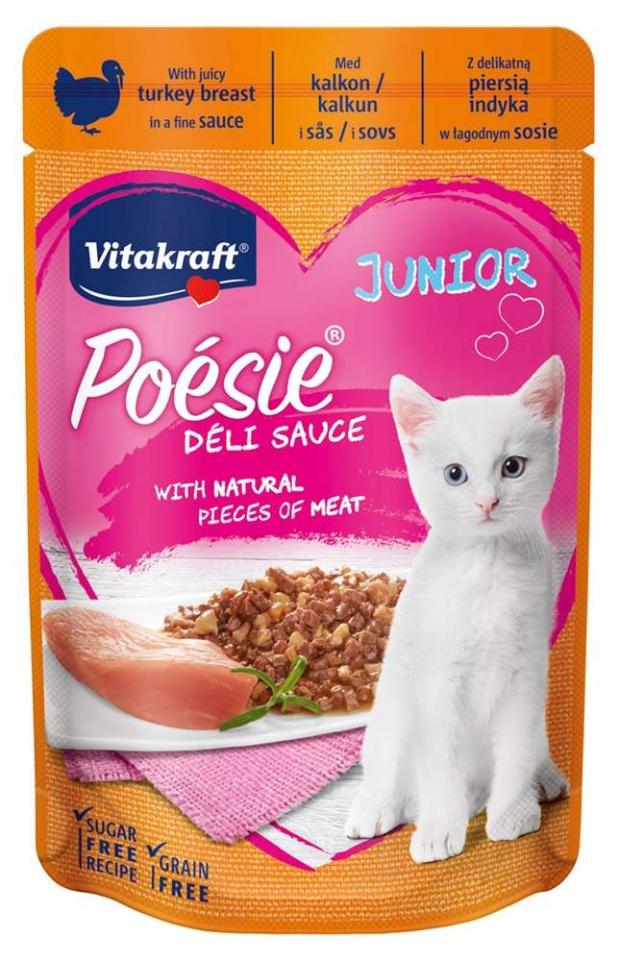 

Корм для котят до 1 года Vitakraft Poesie Junior индейка соус, 85 г