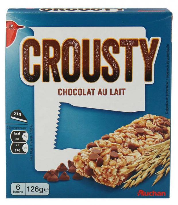 Батончик злаковый АШАН CROUSTY 2 chocolats с шоколадом, 126 г