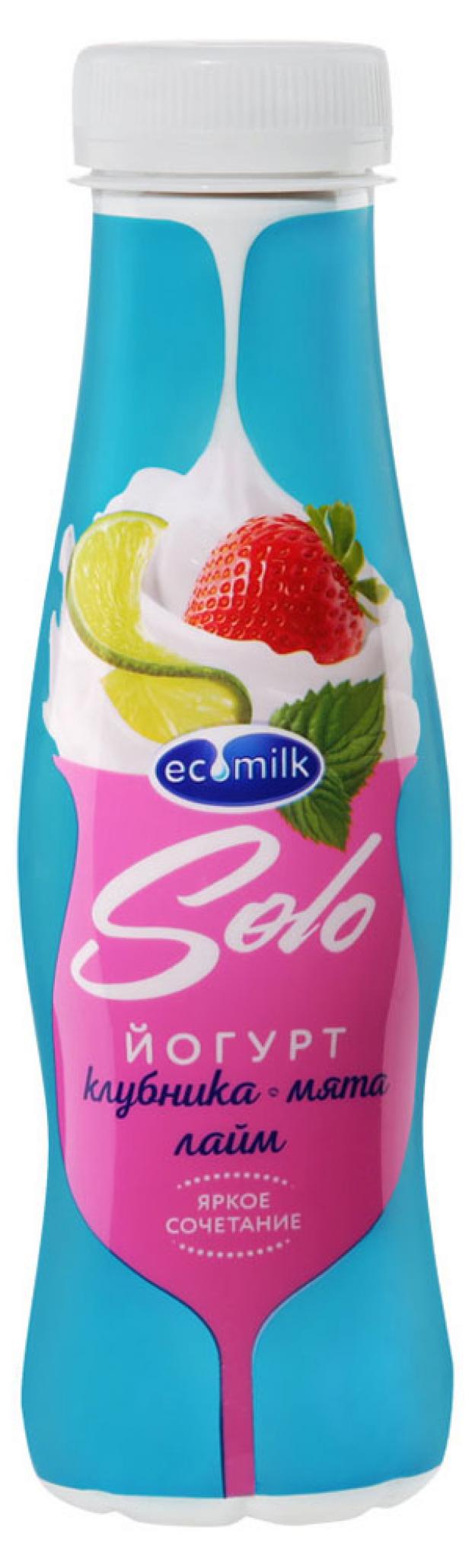 Йогурт питьевой Экомилк Solo с клубникой мятой и лаймом 28 290 г 53₽
