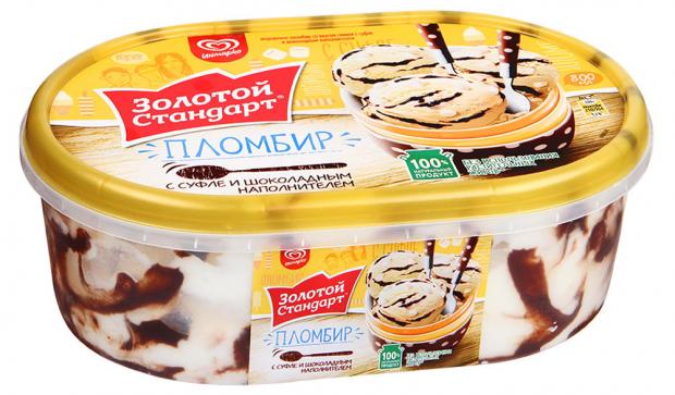 Мороженое пломбир Золотой Стандарт с суфле и шоколадным наполнителем 475 г 255₽