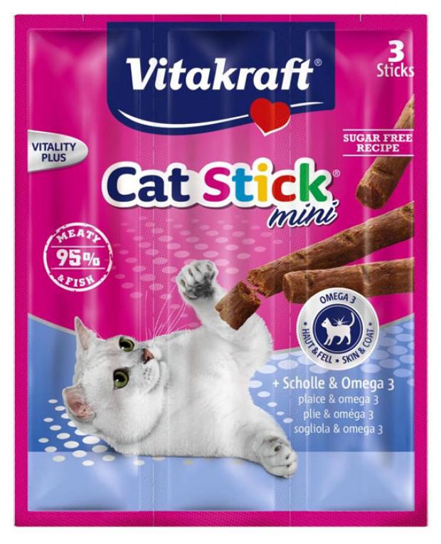 Лакомство для кошек Vitakraft Cat-Stick Mini Колбаски камбала Омега-3 3х6 г 177₽
