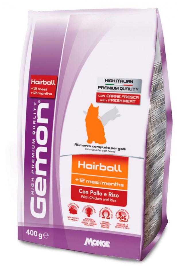 

Корм Gemon Cat Hairball для выведение шерсти для взрослых кошек с курицей и рисом, 400 г