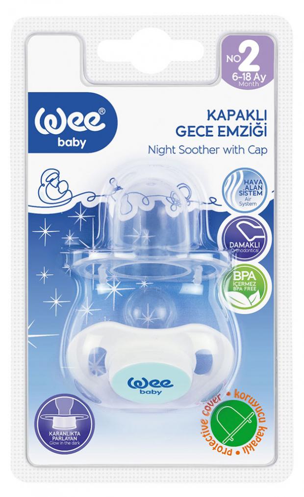 Пустышка ортодонтическая Wee Baby ночная силиконовая с колпачком от 6 до 18 мес 1 шт 240₽
