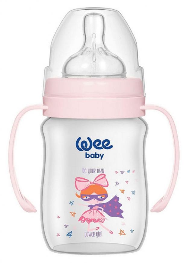 Бутылочка Wee Baby Classic Plus с широким горлышком и ручками для кормления с силиконовой соской 150 мл 399₽