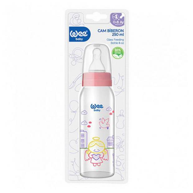 Бутылочка Wee Baby Classic стеклянная для кормления с силиконовой соской размер 1 250 мл 339₽