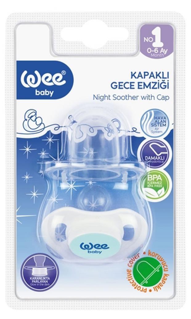 Пустышка ортодонтическая Wee Baby ночная силиконовая с колпачком от 0 до 6 мес 1 шт 240₽